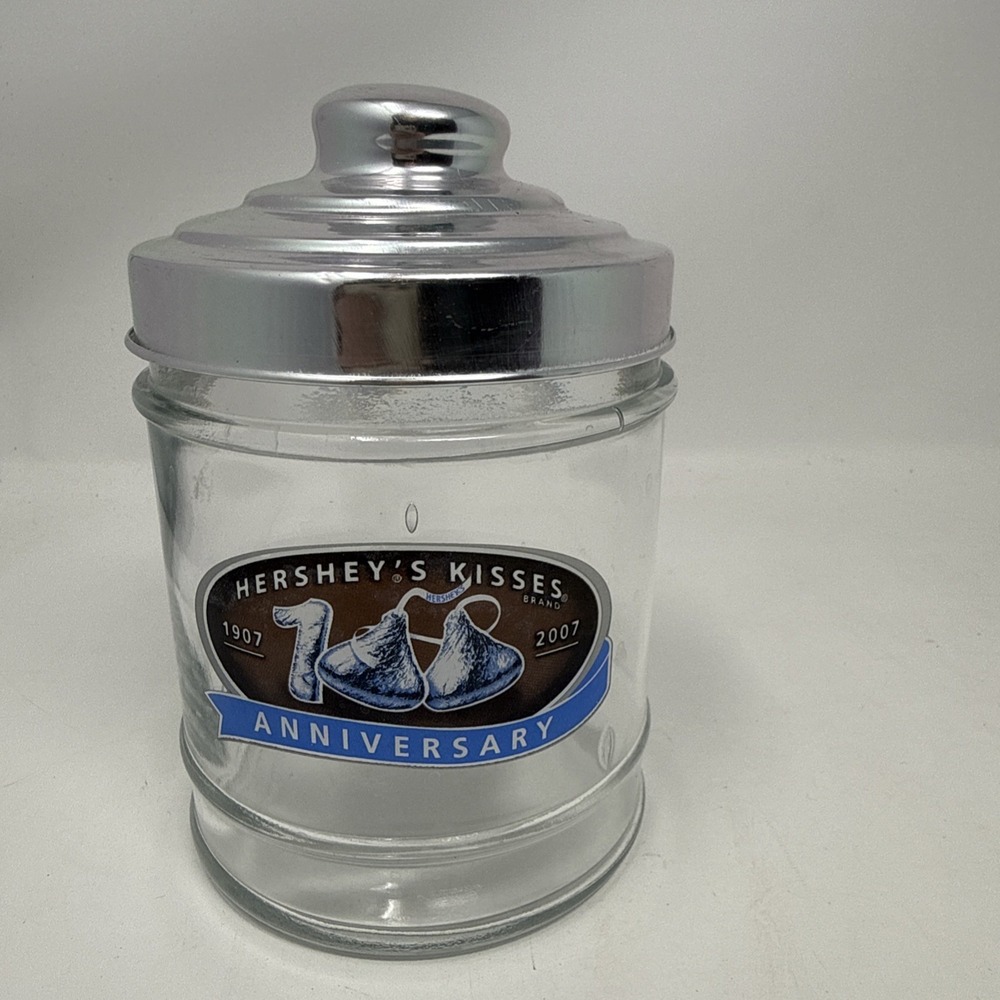 Vintage Hershey's Kisses 100th Anniversary 1907 - 2007 Glass Canister Jar Lid 5"